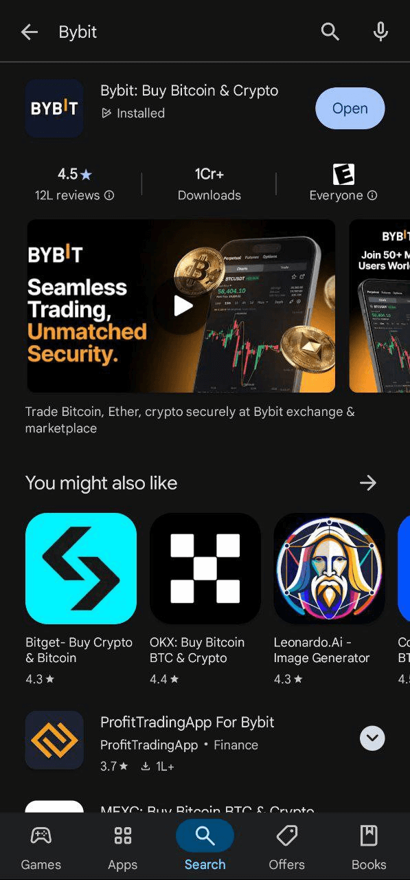 Bybit Android app on Google Play Store for Indian traders
