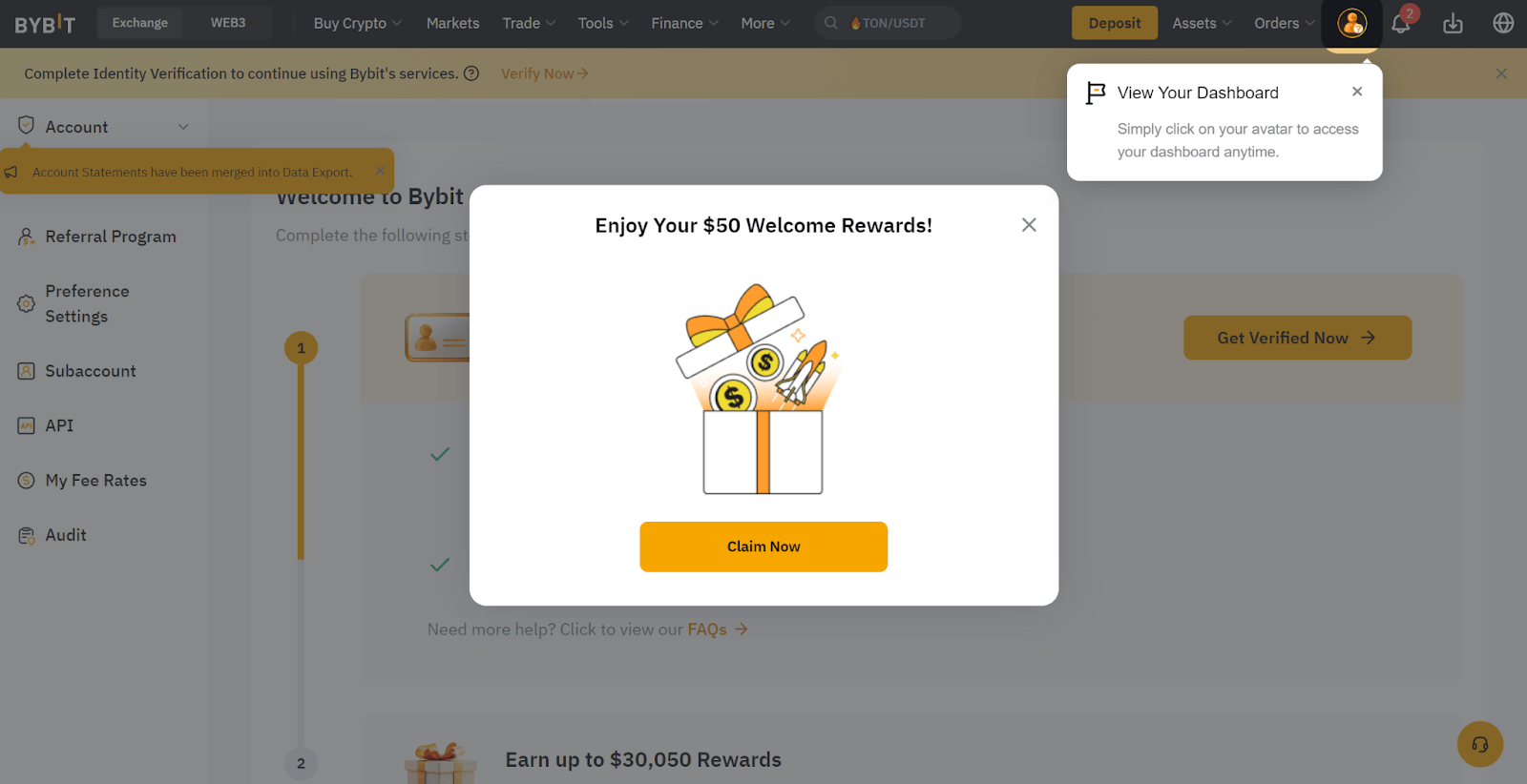 Bybit first login welcome screen for Indian traders