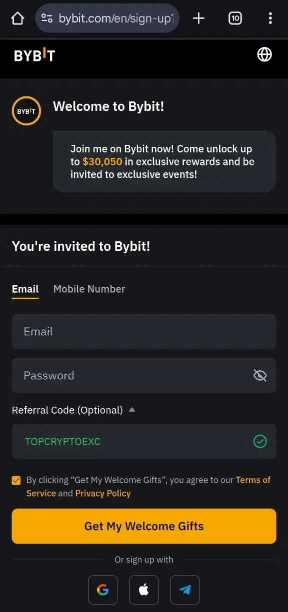 Bybit mobile registration interface for Indian traders