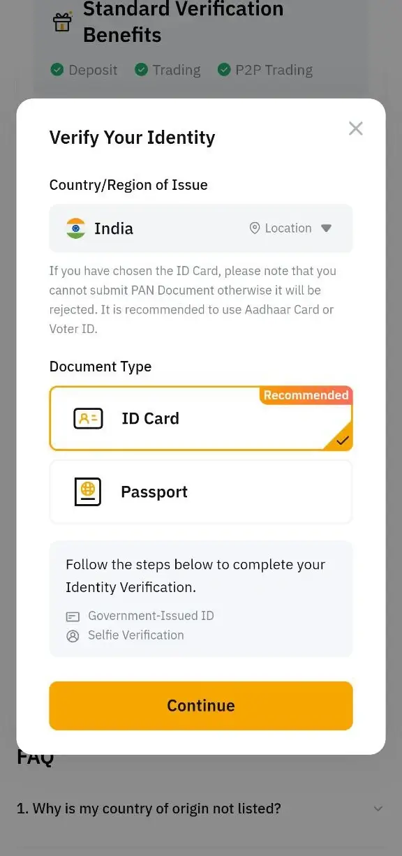 Bybit mobile identity verification document type for Indian traders