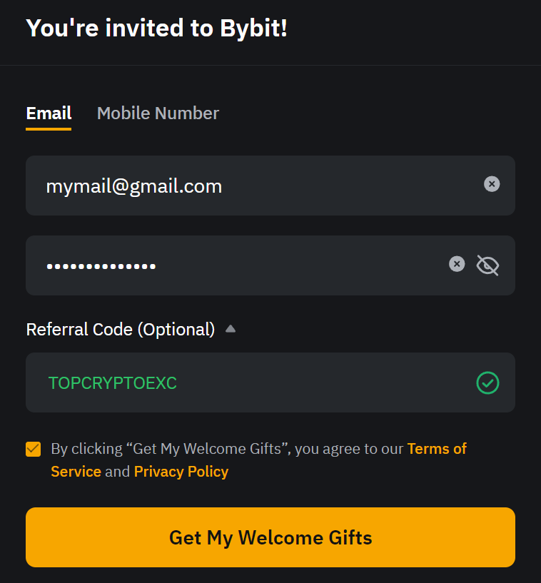 Bybit registration form for Indian traders