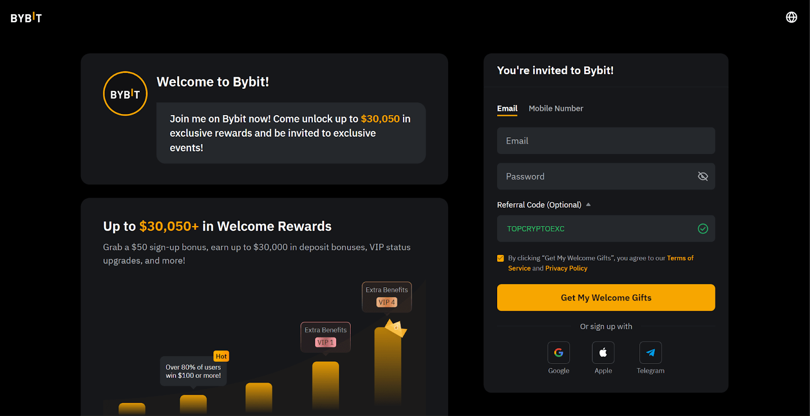 Bybit registration welcome bonus interface for Indian traders